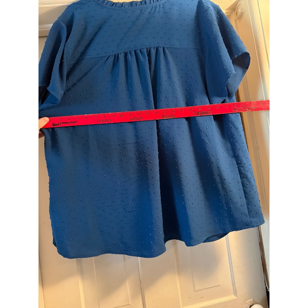 Croft & Barrow Womens Plus 2X Beta Blue Clip Dot Ruffle Neck Blouse WC03W941PN - Picture 5 of 8